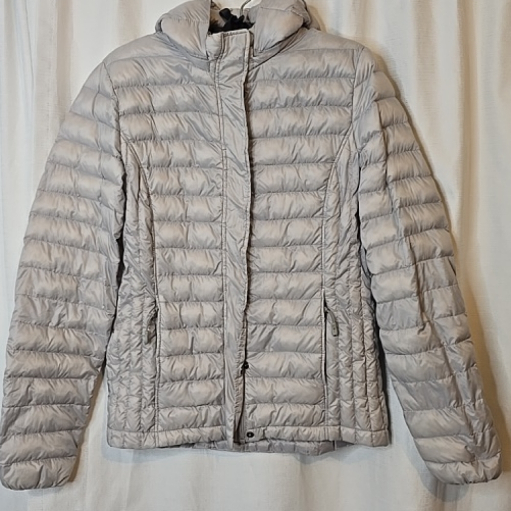 32° Heat Women's Medium lightweight Hooded Jacket Zip Pockets light gray